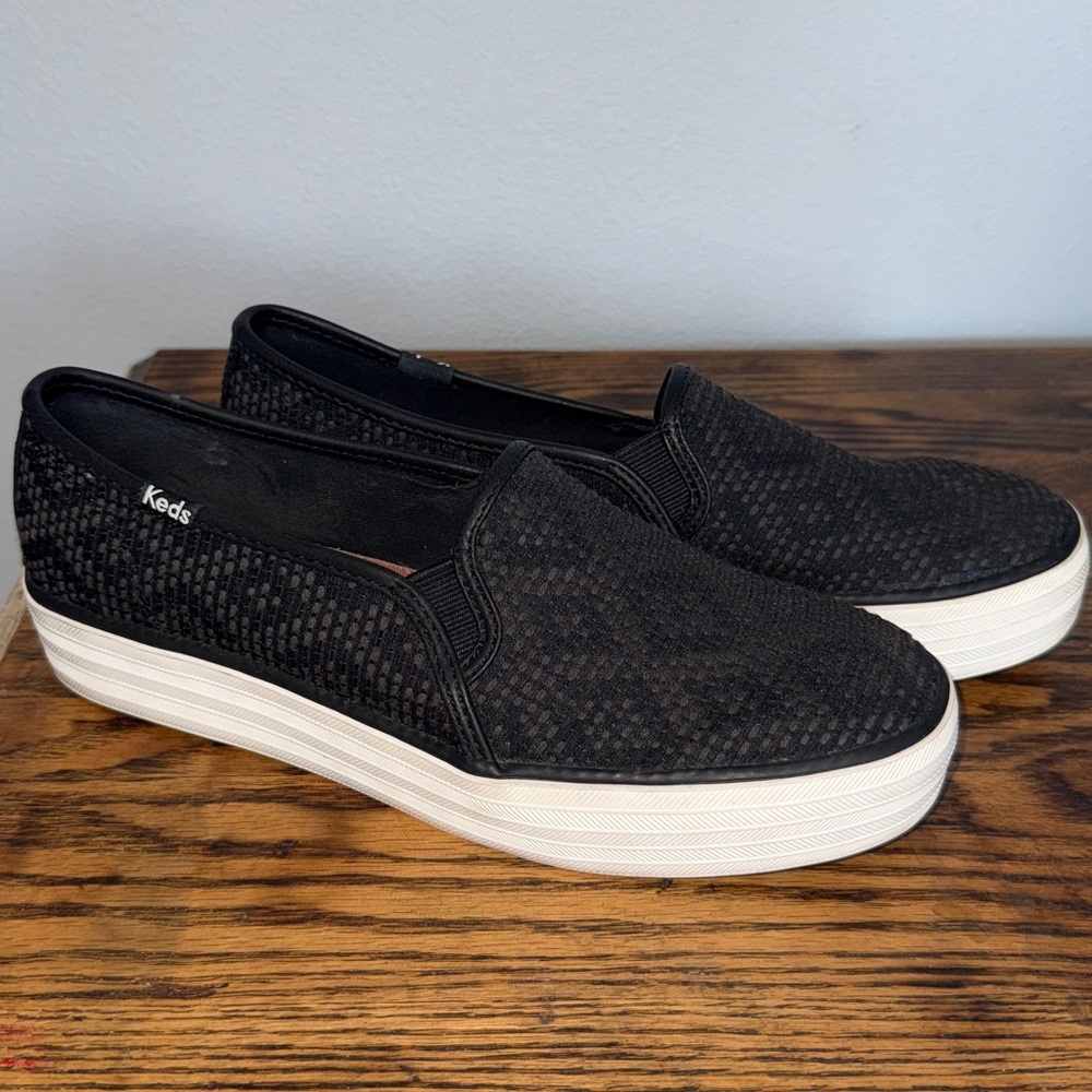 Keds Women's Black Woven Slip-On Sneakers - Picture 2 of 6